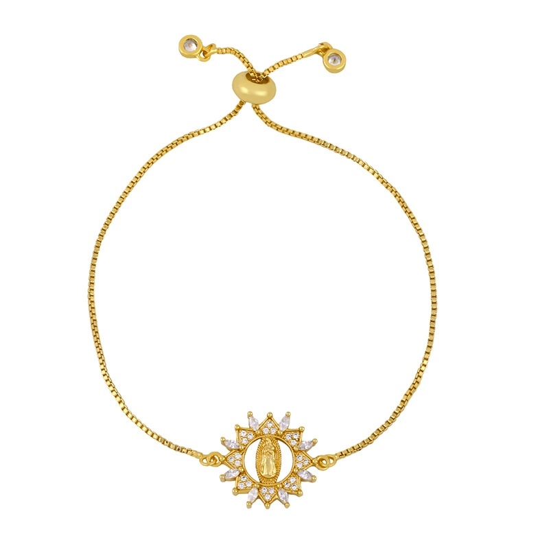 Hot Fashion Charm Bracelet Brass with Gold Plated CZ Virgin Mary Bracelets Religious Jewelry Wholesale