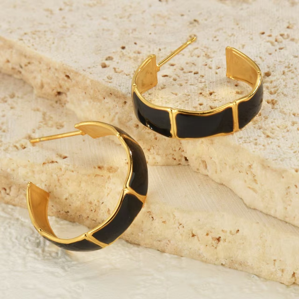 Fashion Jewelry 18K Gold Plated Stainless Steel Hoop Earrings C-shaped Star Zircon Earrings for Women
