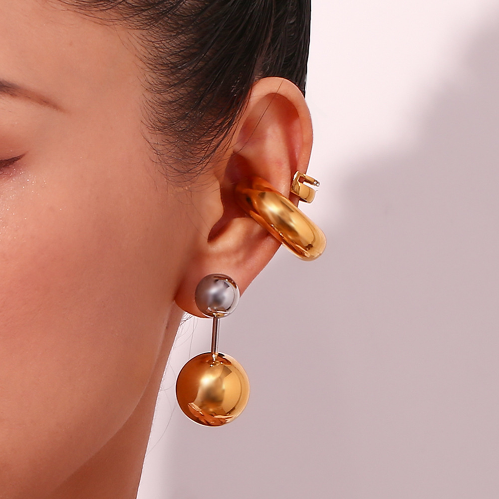 New Trendy PVD Gold Plated Ball Dangle Drop Earrings Stainless Steel Stud Earrings for Women