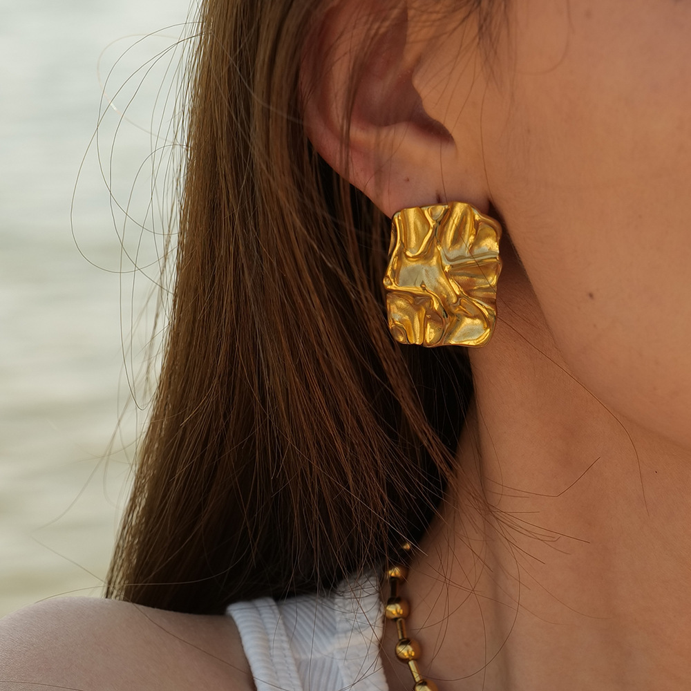 New Trendy Tarnish Free & Waterproof Stainless Steel with 18K Gold Plated Irregular Geometric Stud Earrings for Women
