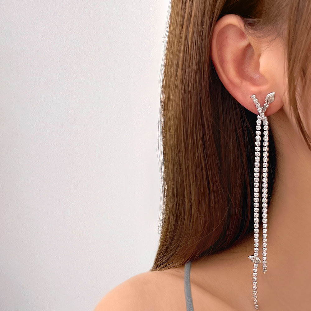 Fashion Jewelry Wholesale Women Silver Tennis Long Chain Earrings Cubic Zircon Long Tassel Earrings for Party