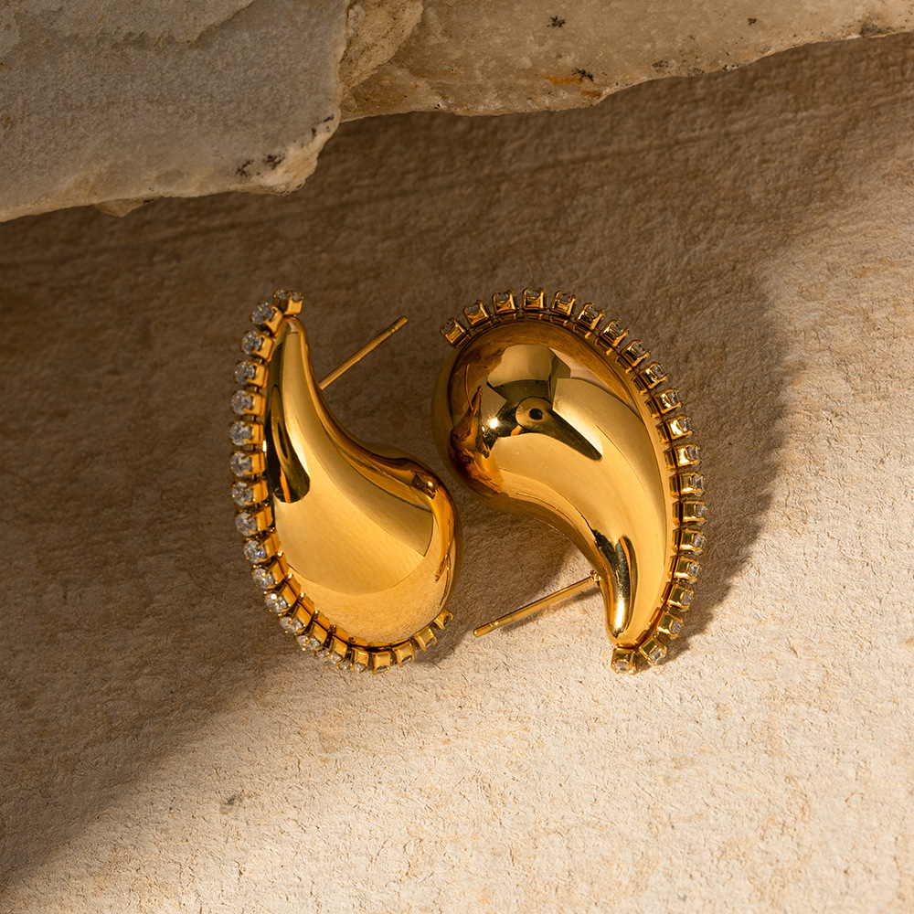 Fashion 18k Gold Plated Jewelry Chunky Earrings Diamond Earrings Inlaid Zircon Tear Drop Hollow Water Drop Earrings Women