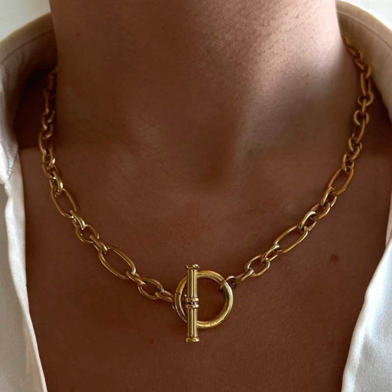 IVIAPRO Jewelry Trendy 18K Gold Plated Chunky Link Chain OT Clasp Necklace Stainless Steel Necklace