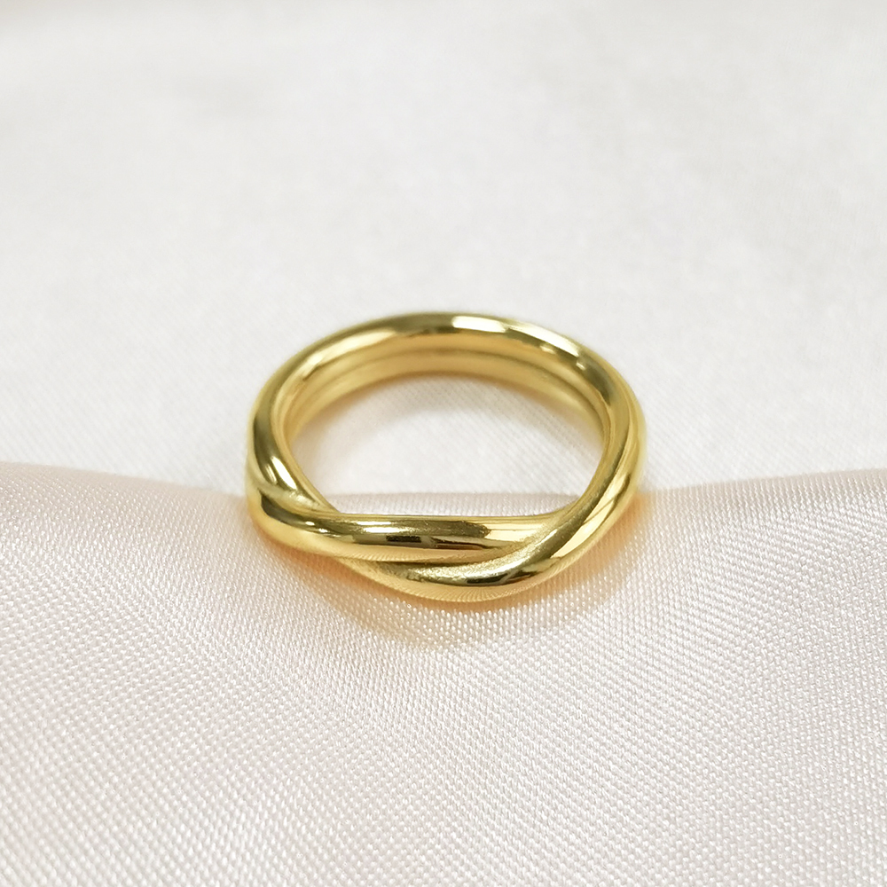 IVIAPRO Fashion Jewelry Wholesale 18K Gold Plated Double Layer Rope Shaped Stainless Steel Rings for Women
