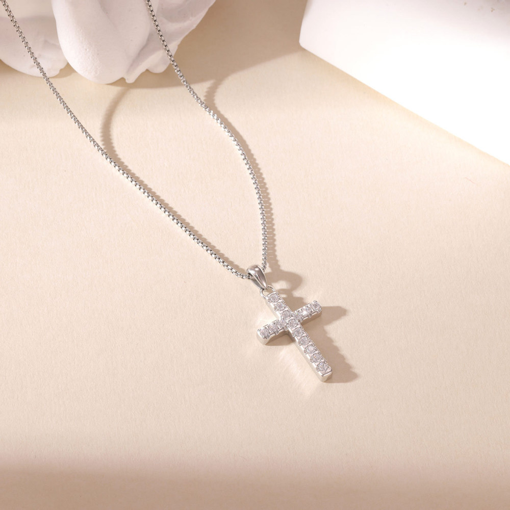Hot Sale Stainless Steel Jewelry Wholesale Tarnish Free 18K Gold Plated Hiphop Cubic Zircon Cross Pendant Necklace for Women Men