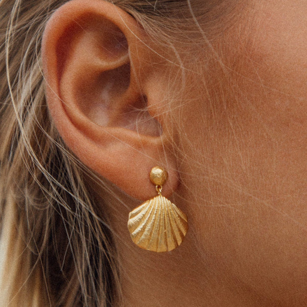 Trendy Ins 18K Gold Plated Earring Stainless Steel Waterproof Shell Shaped Stud Earrings Women Jewelry