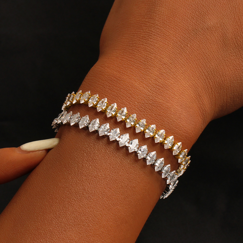 New 18K Gold Plated Non-Tarnish Jewelry Shining Cubic Zircon Adjustable Stainless Steel Tennis Chain Bracelets for Women Party