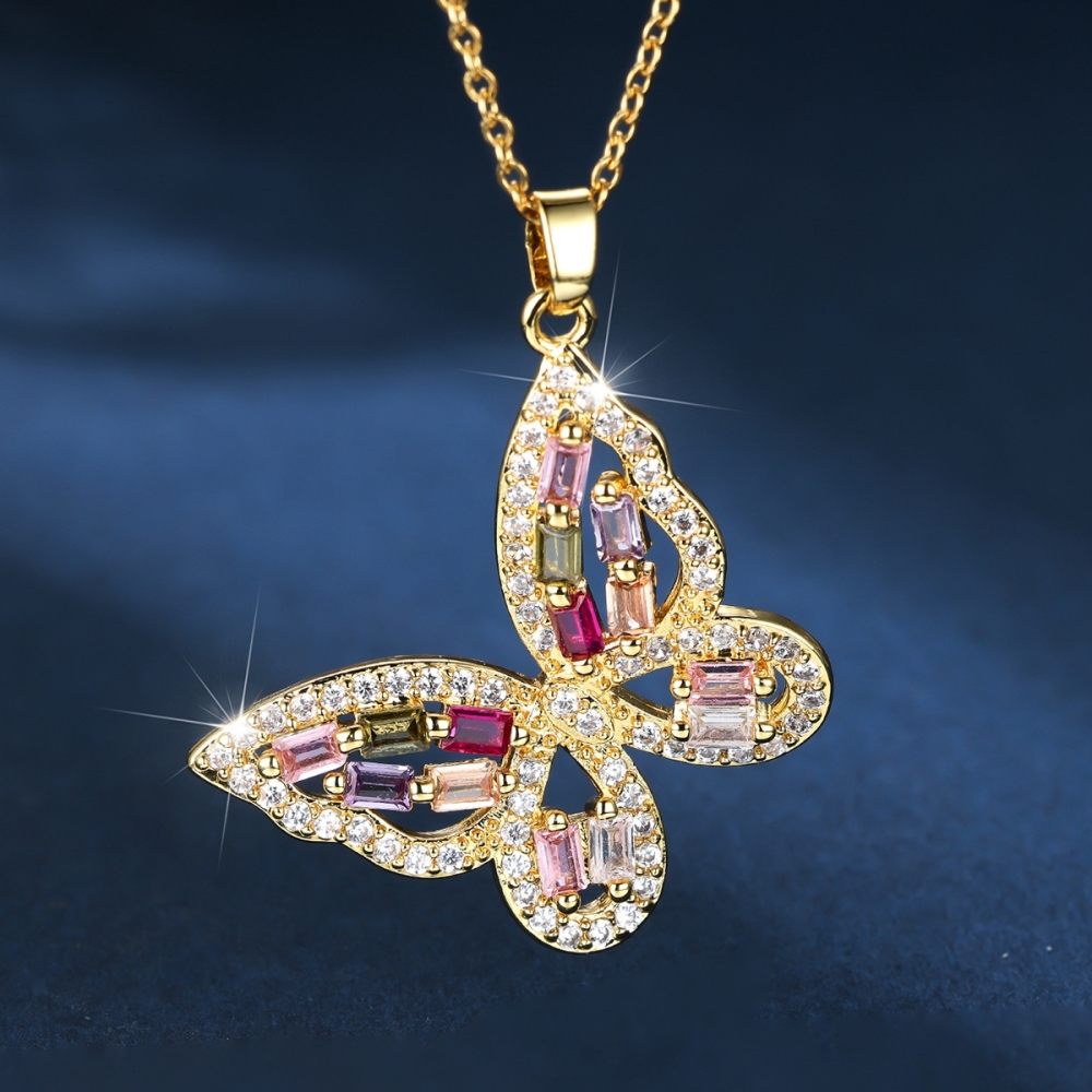 Trendy Jewelry Wholesale Fashion Gold Plated Pendant Necklace Sweet Cubic Zircon Butterfly Necklace for Girls