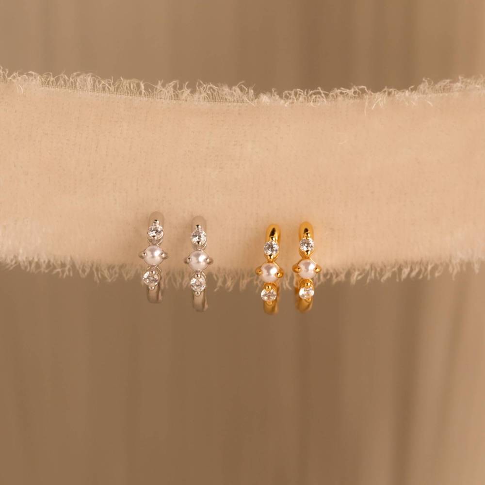Fashion Jewelry Wholesale Simple Brass With 18K Gold Plated Cubic Zircon Stud Earrings Tiny Pearl Hoop Earrings Set for Women