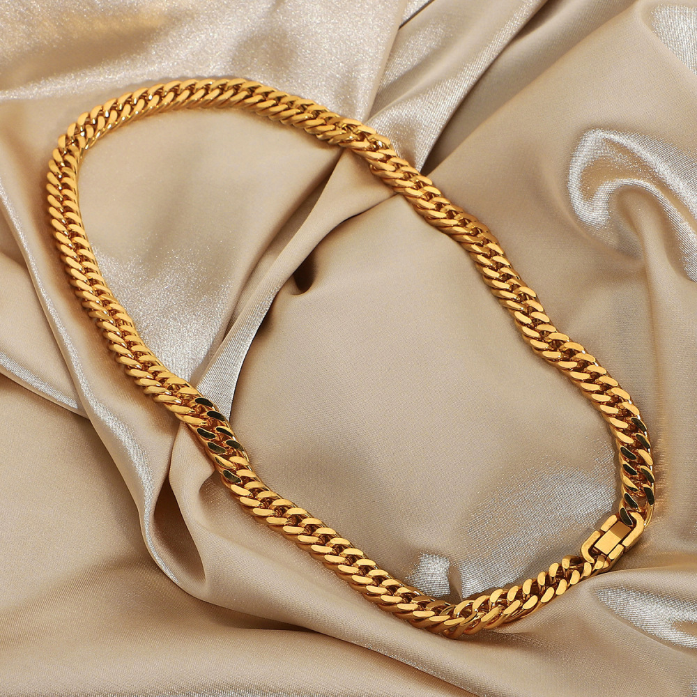 Fashion Jewelry PVD Gold Plated Chunky Cuban Chain Choker Tarnish Free Statement Stainless Steel Necklace for Women