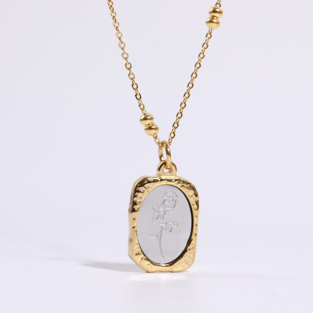 Fashion Jewelry Wholesale Vintage Style Stainless Steel Gold & Silver Mixed Rose Pendant Necklace