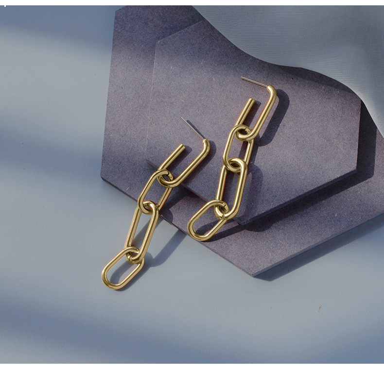 IVIAPRO Fashion 18K Gold Plated Stainless Steel Link Chain Drop Earrings Women