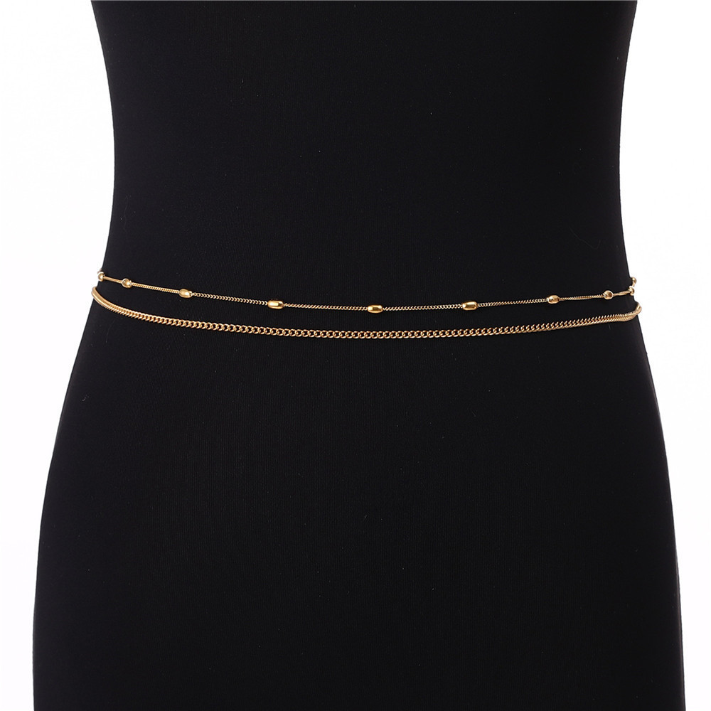 Hot Selling Stainless Steel 18K Gold Plated Waist Chain Body Jewelry Simple Link Chain Two Layers Sexy Belly Chain for Women