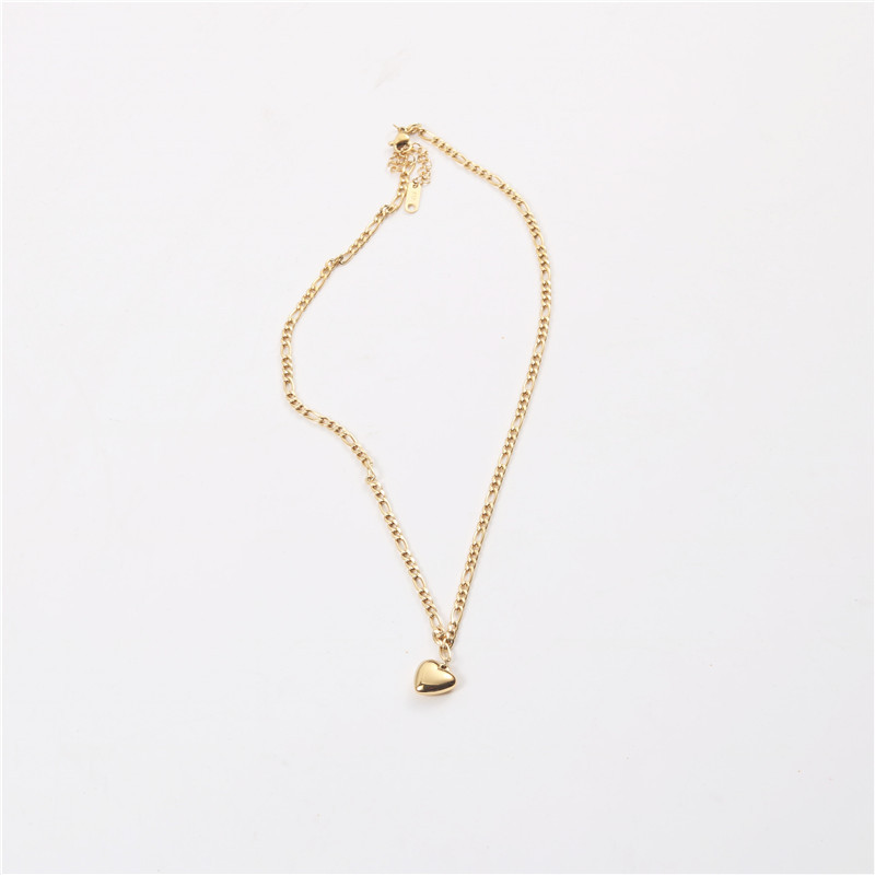 Trendy Minimalist Style Gold Plated Heart Pendant Figaro Chain Stainless Steel Necklace