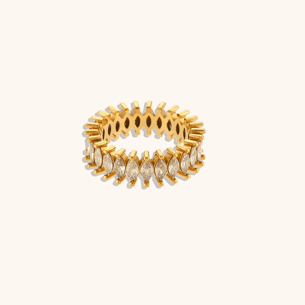 Fashion Jewelry Wholesale Stainless Steel 18K Gold Plated Eye Shaped Zirconia Rings Tarnish Free & Waterproof