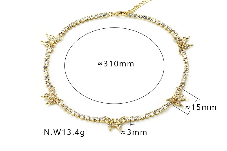 Fashion Jewelry Hot Selling 18K Gold Plated Tennis Chain Butterfly Choker Necklace for Women