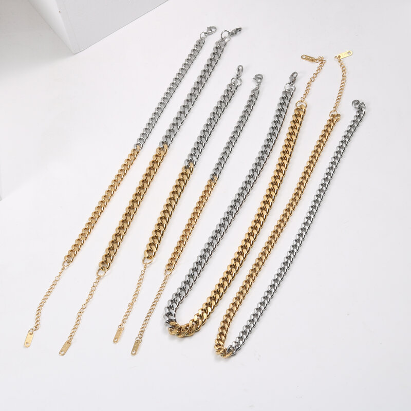 IVIAPRO Jewelry Trendy 18K Gold Plated Chunky Two Tone Gold and Silver Cuban Chain Stainless Steel Necklace
