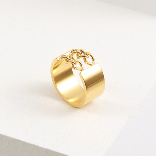 VIAPRO Men Women Jewelry Gift Wholesale Tarnish Free and Waterproof Double Chain Geometric 18K Gold Plated Stainless Steel Rings