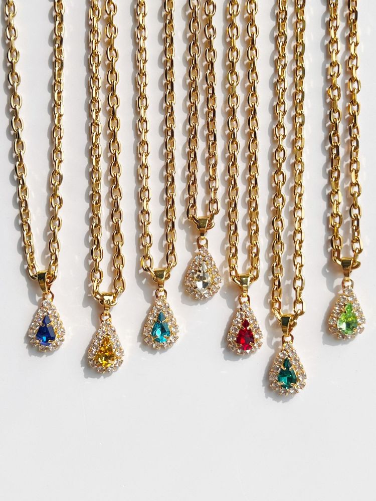 Blue Water Drop Zircon Pendant Necklace