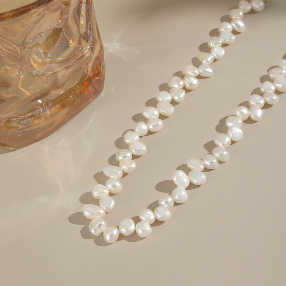 Fashion Jewelry 18k Gold Plated Elegant Tarnish Free Stainless Steel Natural Baroque Pearl Beaded Necklace for Women