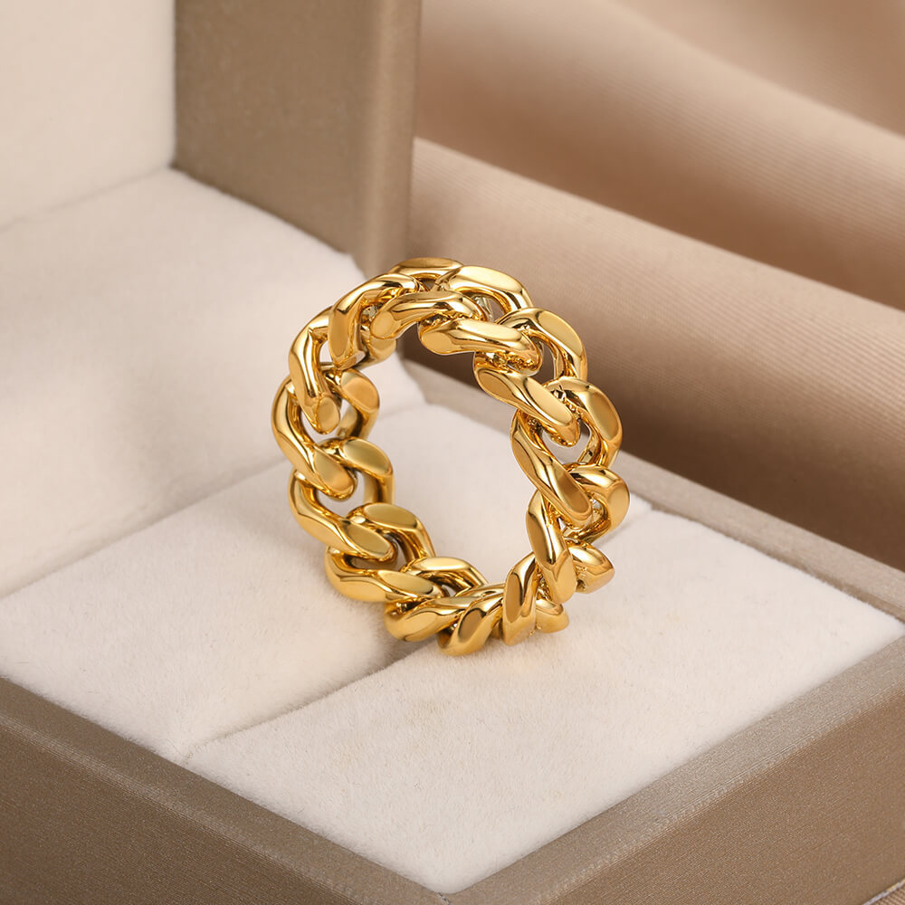 New Arrival High End 18K Gold Plated Cuban Chain Rings Stainless Steel Jewelry