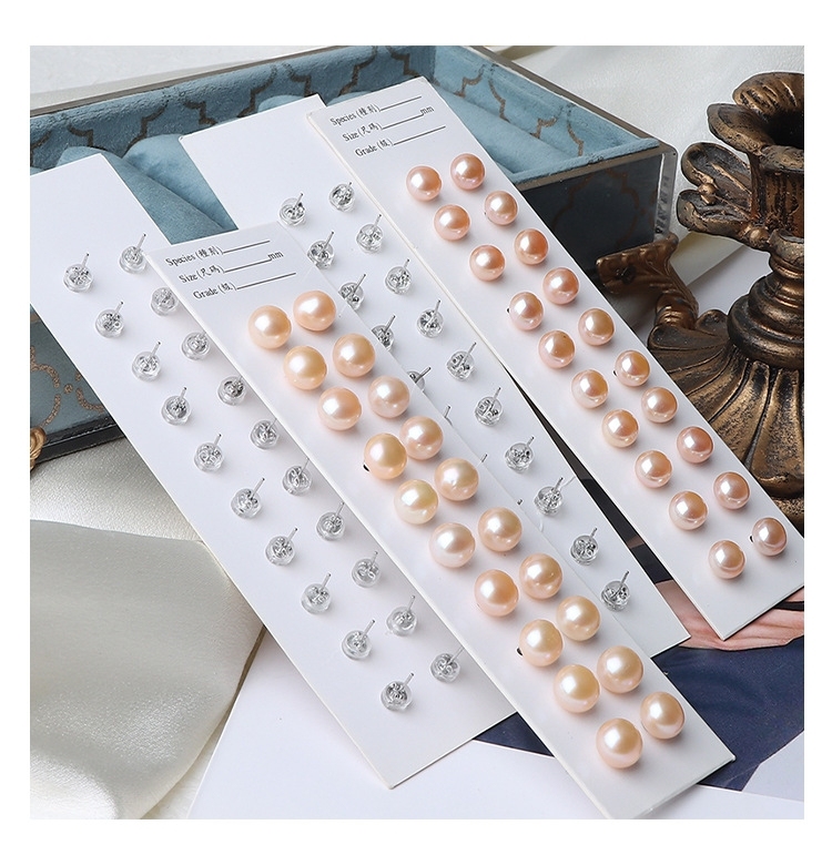 New Hot Pearl Jewelry 925 Sterling Silver Studs Elegant White Orange Purple 4mm-9mm Bread Pearl Stud Earrings for Women