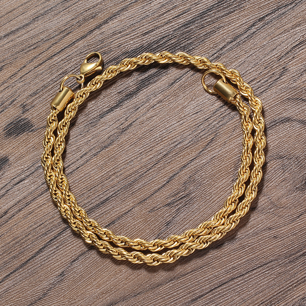 IVIAPRO Fashion Jewelry 18k Gold Plated Waterproof Stainless Steel Hiphop Gold Plated Rope Chain Necklace