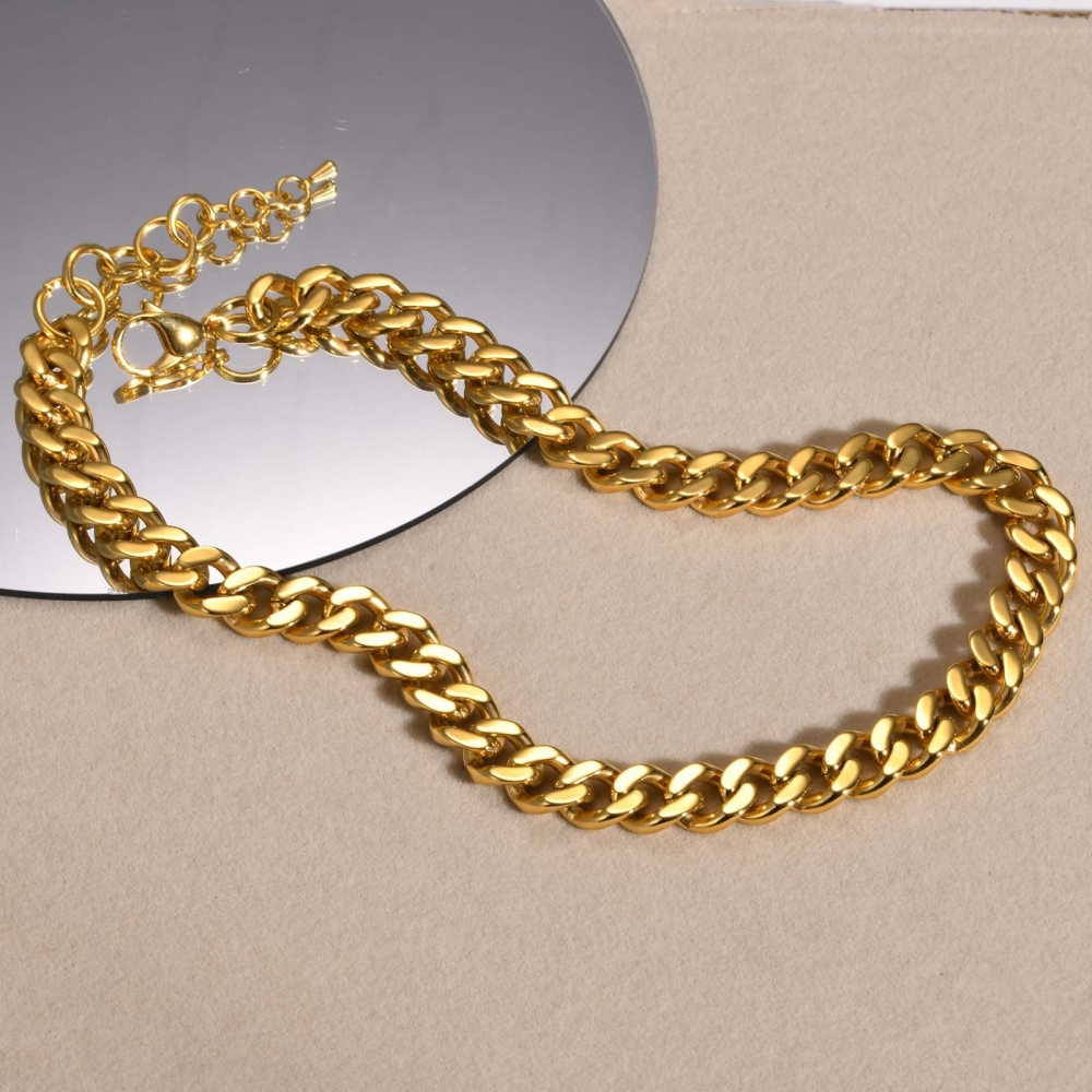 IVIAPRO Fashion Jewelry Tarnish Free Stainless Steel PVD Gold Plated Chunky Statement Cuban Chain Necklace Bracelet for Women