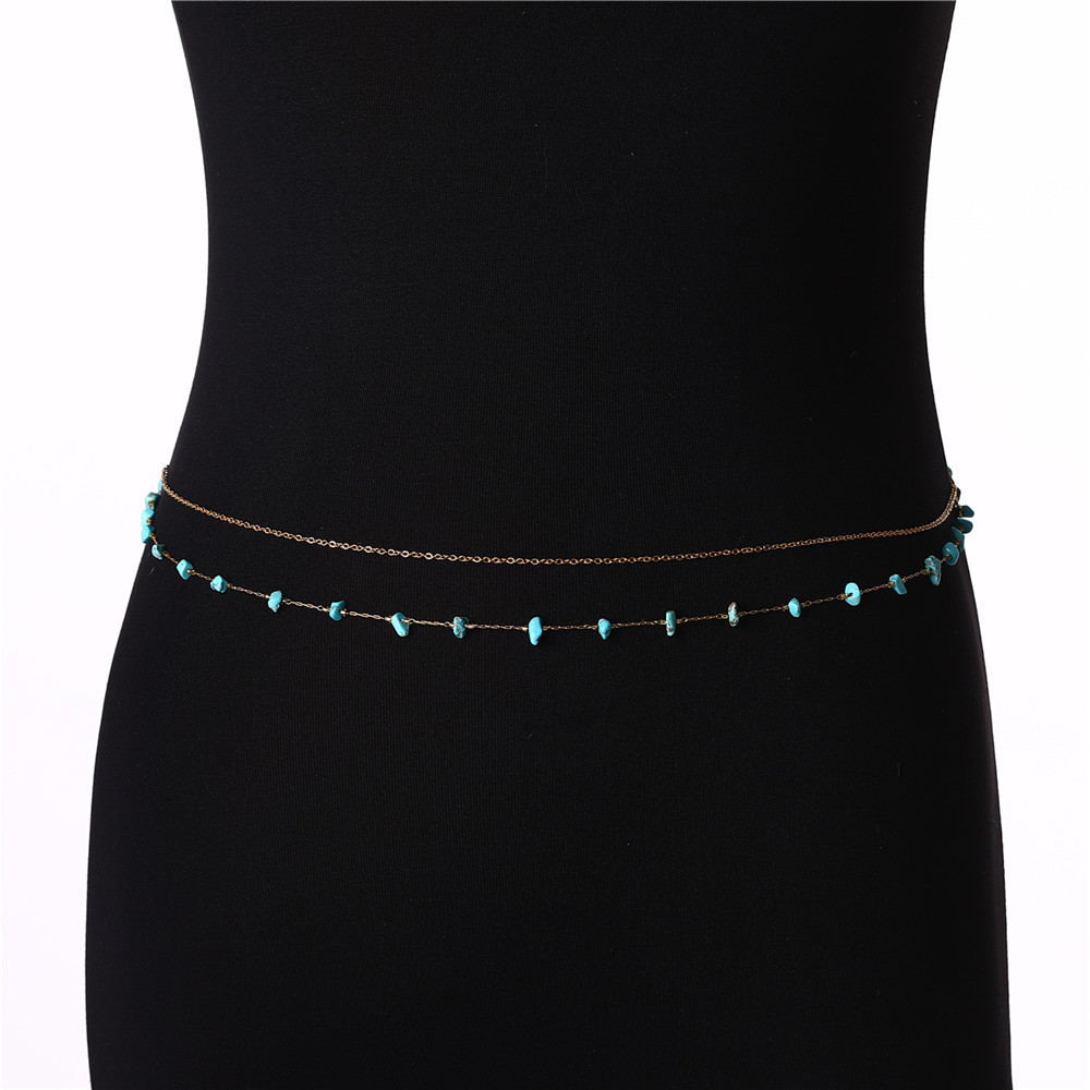 Hot Stainless Steel 18K Gold Plated Natural Stone Waist Chain Body Jewelry Two Layers Sexy Belly Chain for Women