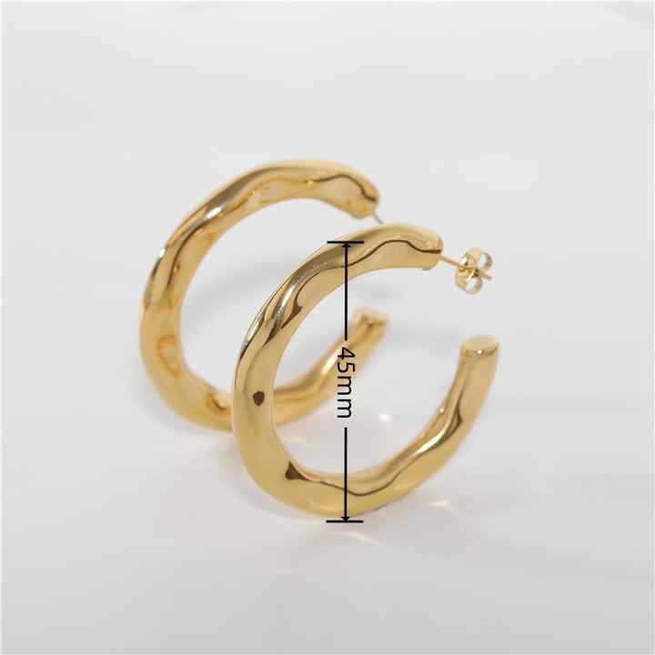 IVIAPRO Jewelry Stainless Steel 18K Gold Plated High End Classic Big Irregular Hammered Hoop Earrings for Women