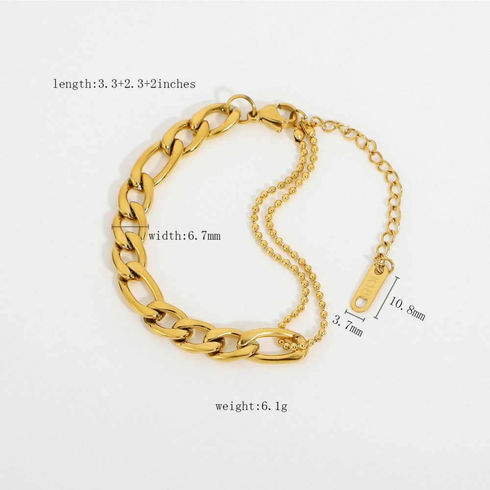 Trendy 18K Gold Plated Jewelry Tarnish Free and Waterproof Stainless Steel Figaro Chain Bracelet for Women