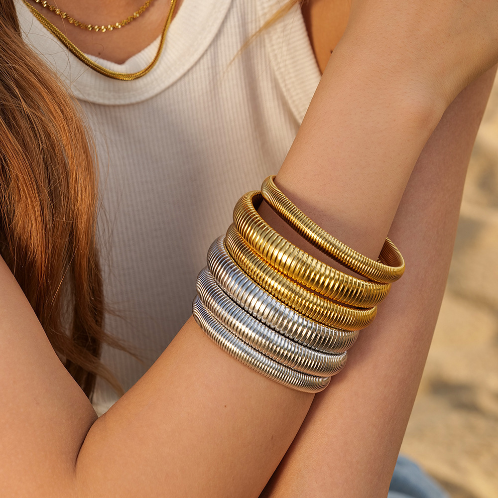 IVIAPRO Trendy Slip-on Jewelry Texture Flex Bracelet Bangle Stainless Steel Elastic Snake Chain Stretch Bracelets