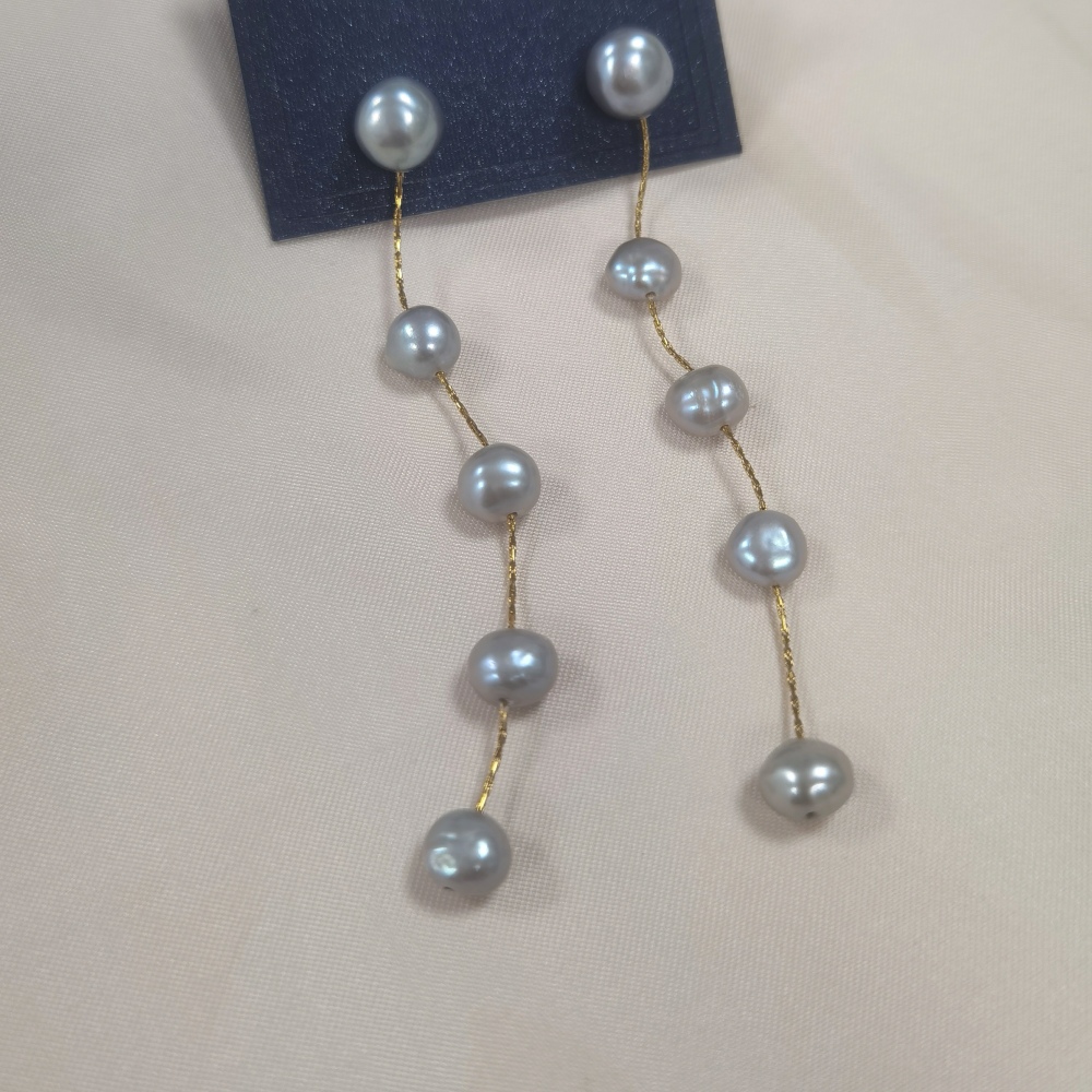 IVIAPRO Jewelry Freshwater Pearl Long Earring Stainless Steel 18K Gold Plated Gray Baroque Pearl Tassel Earrings for Women
