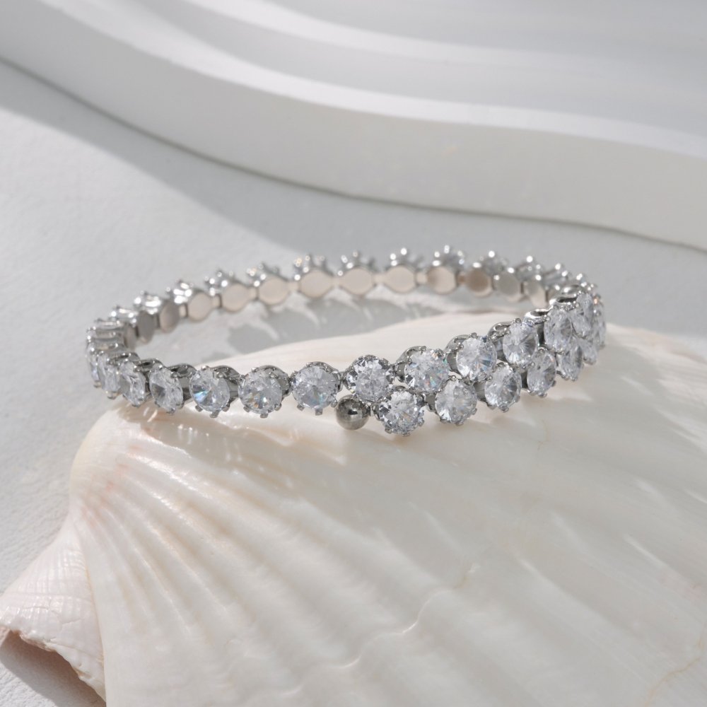 Hot Selling 18K PVD Gold Plated Stainless Steel Tarnish Free Elegant Cubic Zircon Tennis Chain Bracelet for Women Gift