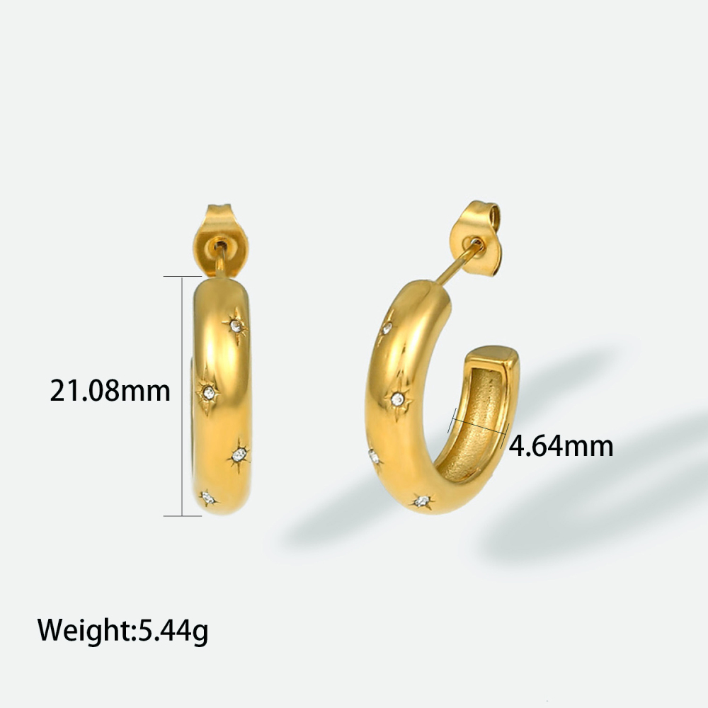 Trendy Jewelry Wholesale Exquisite Stainless Steel 18K Gold Plated Star Zircon C Shaped Hoop Earrings for Women