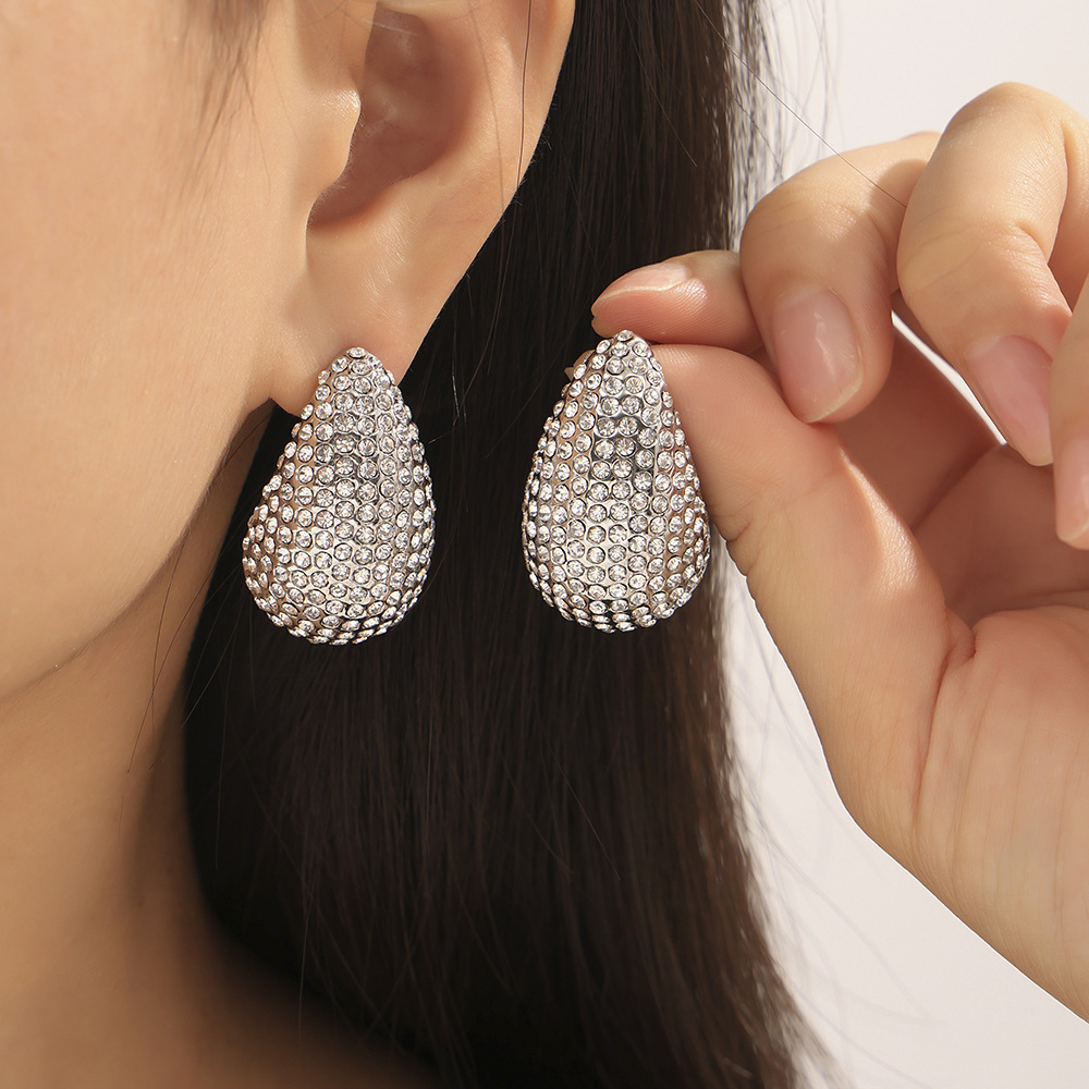 Hot Selling Tarnish Free 18k PVD Gold Plated Waterdrop Earring Elegant Stainless Steel CZ Water Drop Stud Earrings for Women