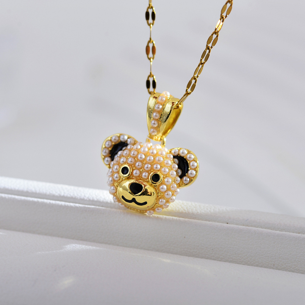 Fashion Jewelry Wholesale New 18K Plated Cubic Zircon Animal Jewelry Cute Bear Pendant Necklace for Girls