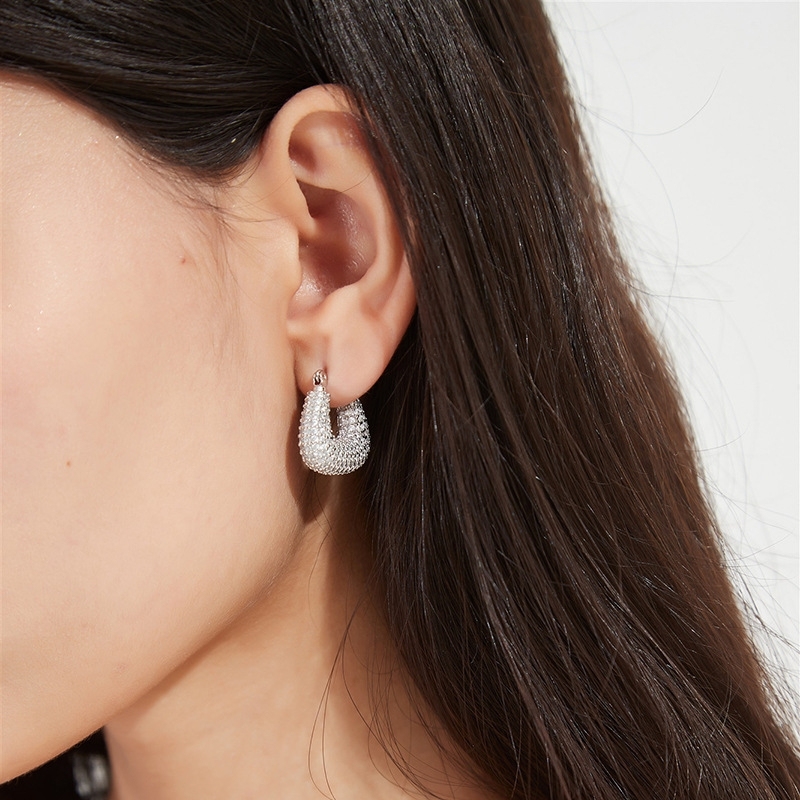 Wholesale Fashion Gold Plated U Shaped CZ Hoop Earrings Chunky Brass Trendy Zircon Earrings for Women's Party