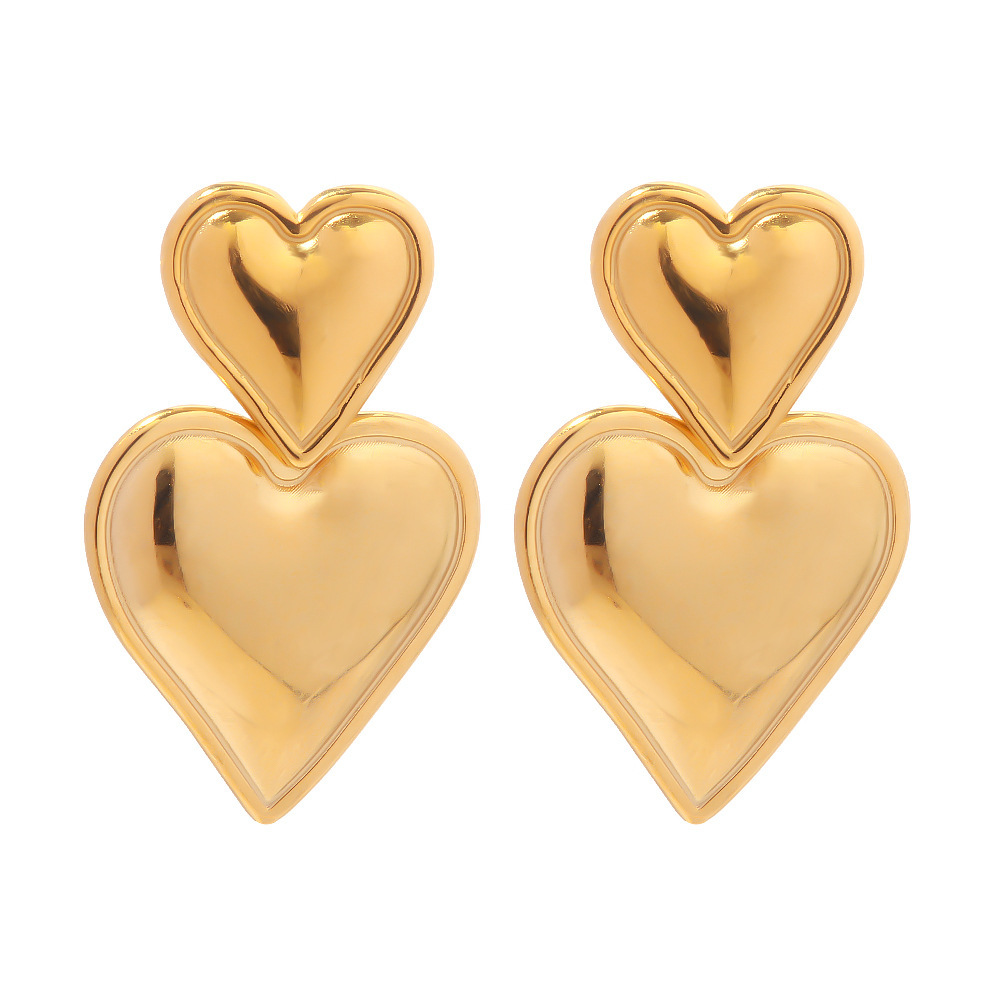 New Arrival Trendy Jewelry Minimalist Style Stainless Steel 18K Gold Plated Double Hearts Earrings for Women