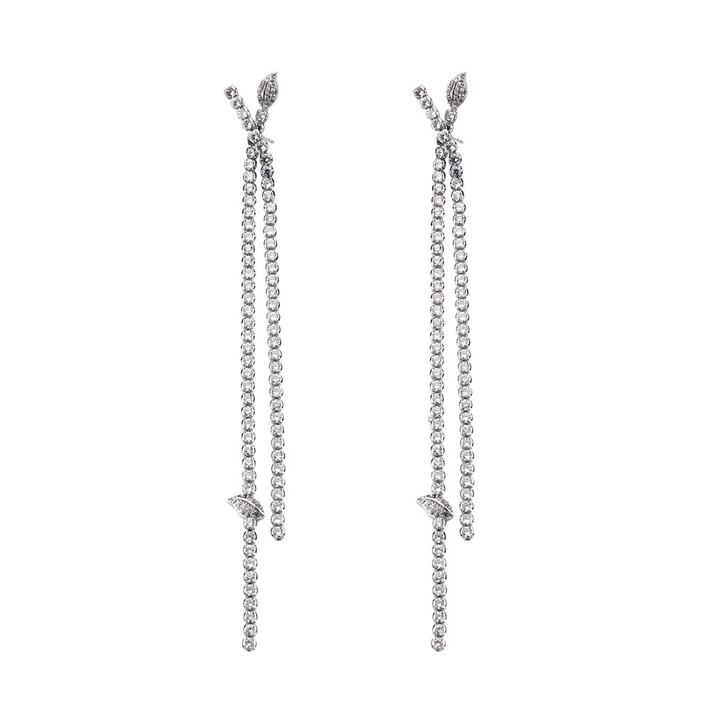 Fashion Jewelry Wholesale Women Silver Tennis Long Chain Earrings Cubic Zircon Long Tassel Earrings for Party