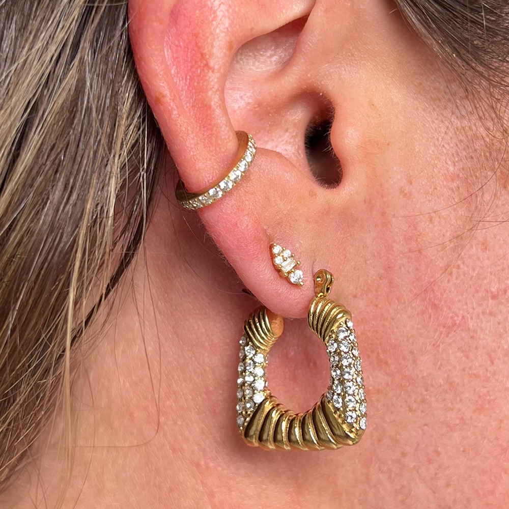 IVIAPRO Retro18K Gold Plated CZ Geometric Chunky Earrings