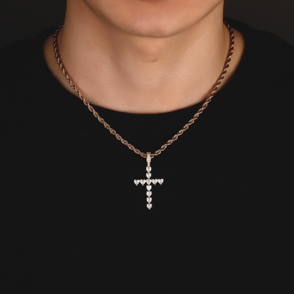 IVIAPRO Hiphop Shining Heart CZ Cross Pendant Necklace