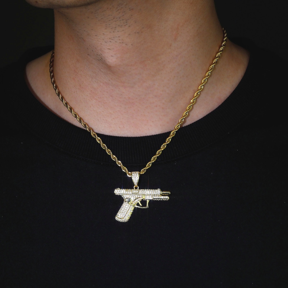 IVIAPRO 18k Gold Plated Hiphop Jewelry Gun Pendant Necklace