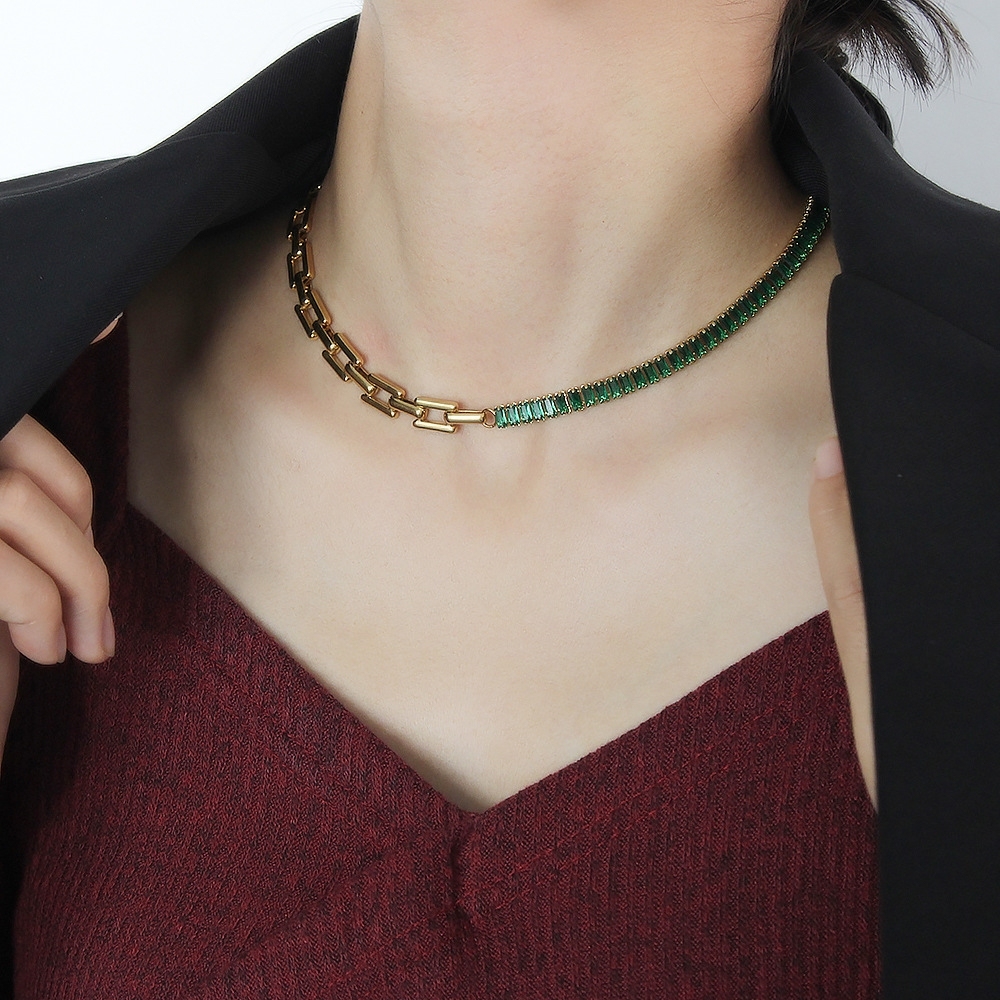 IVIAPRO 18K Gold Plated Link Chain Baguette Zircon Necklace