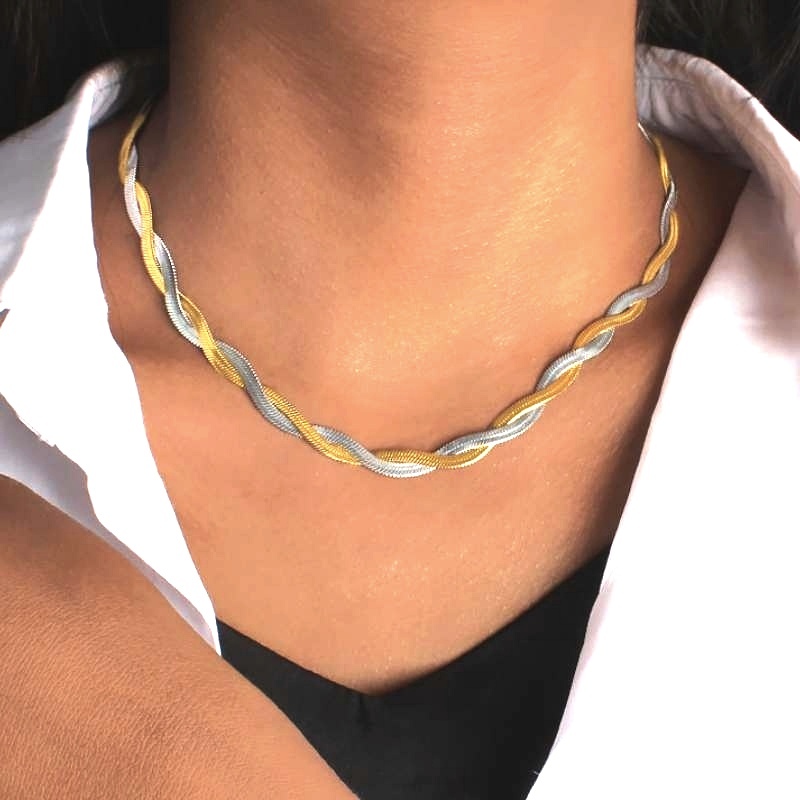 Gold and Silver Mixed Twisted Snake Chain Necklace