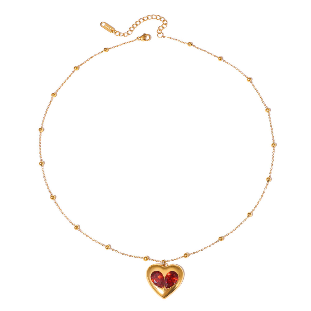 IVIAPRO Valentine's Gift Red Zircon Heart Pendant Necklace