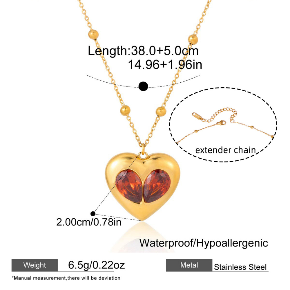 IVIAPRO Valentine's Gift Red Zircon Heart Pendant Necklace