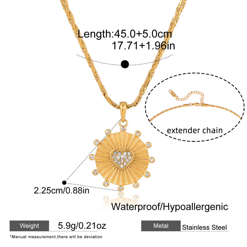 IVIAPRO Valentine's Day Gift Red Heart-shaped Zircon Sun Pendant Necklace