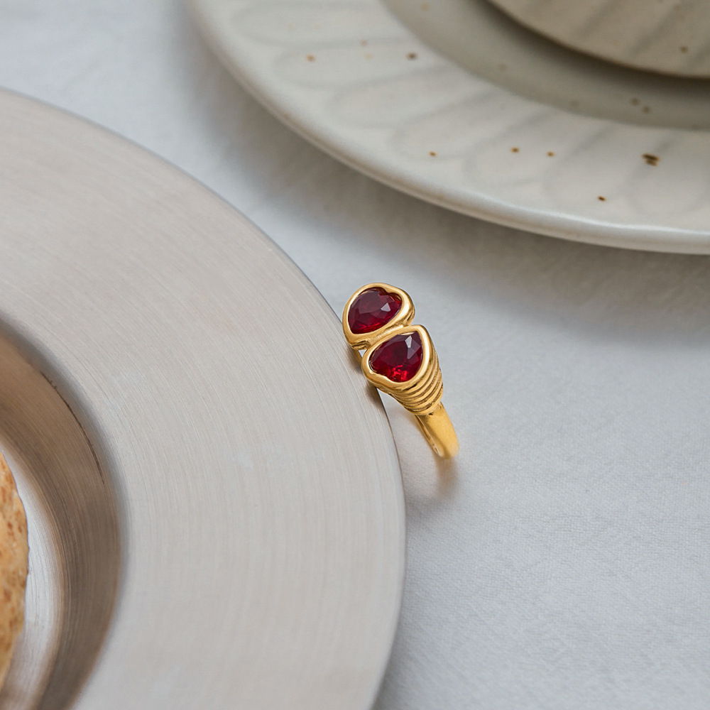 IVIAPRO Valentine's Gift Double Red Hearts Zircon Engagement Ring