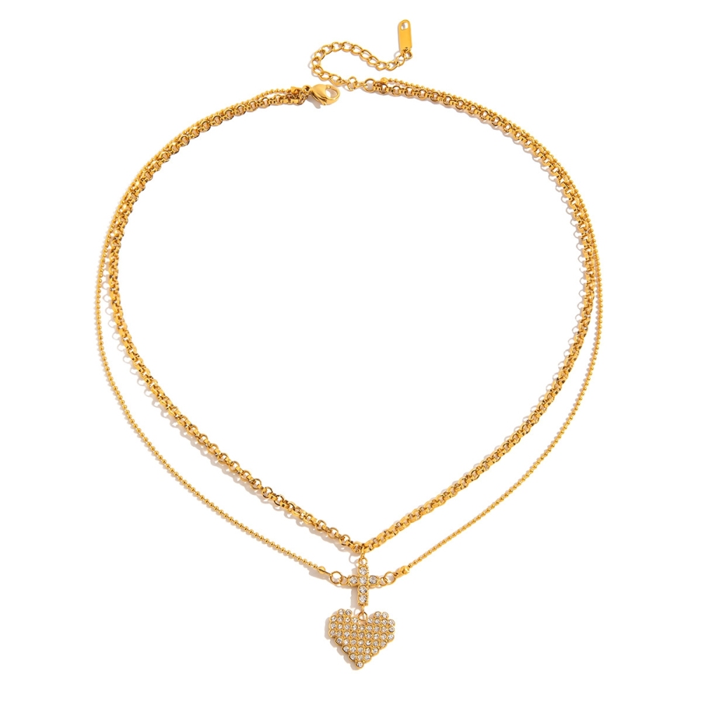 IVIAPRO Valentine's Gift Two Layers CZ Heart Pendant Necklace